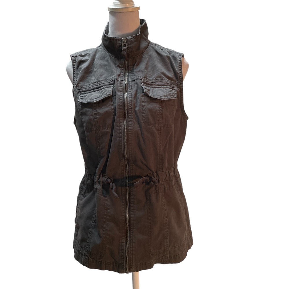 a.n.d ea wy Gray Zip Front Drawstring Waist Women's Vest with Pockets Size Small